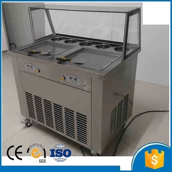 

free ship fried ice cream machine,commerial fried ice machine,double compressor ice pan ice cream machine,one pan with 5 buckets