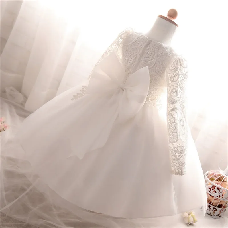 Зимнее платье для девочек с длинными рукавами; белое платье для крещения; детское бальное платье для свадебной вечеринки; одежда для причастия; костюм принцессы для детей