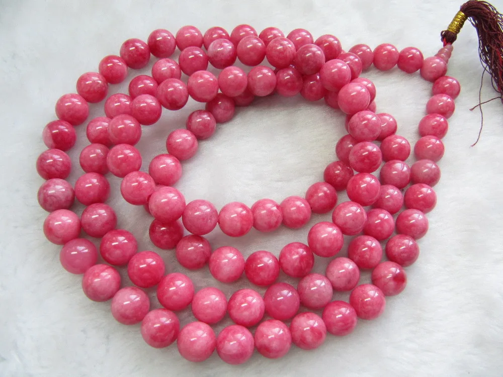 

ddh001736 Perfect Tibet Buddhist 108 Red Jade Prayer Beads Mala Necklace