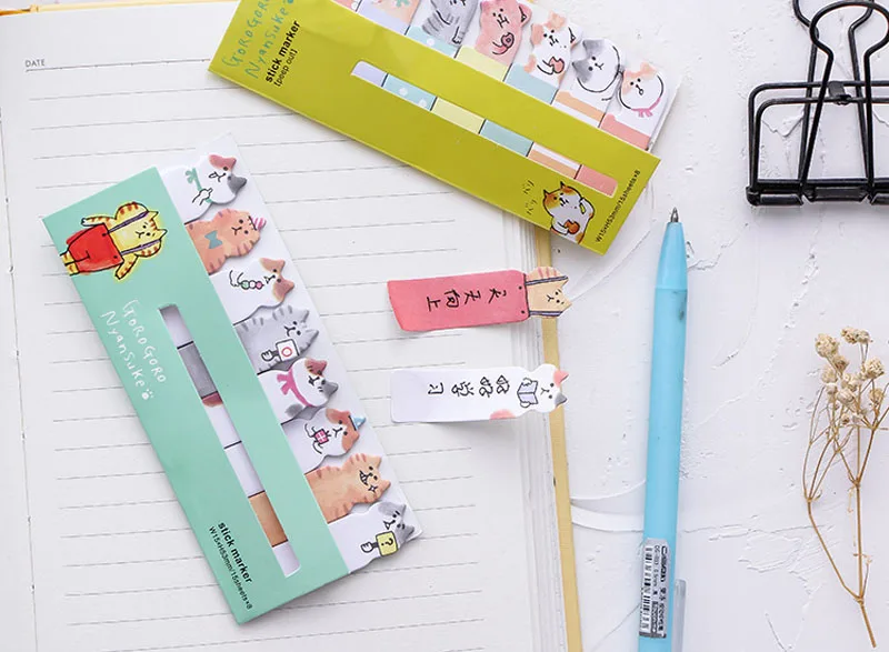 EZONE милые клеящиеся записки с мотивом из мультфильма с принтом Kawaii Cat memo pad самоклеющиеся бумаги для планирования Закладка школьный блокнот