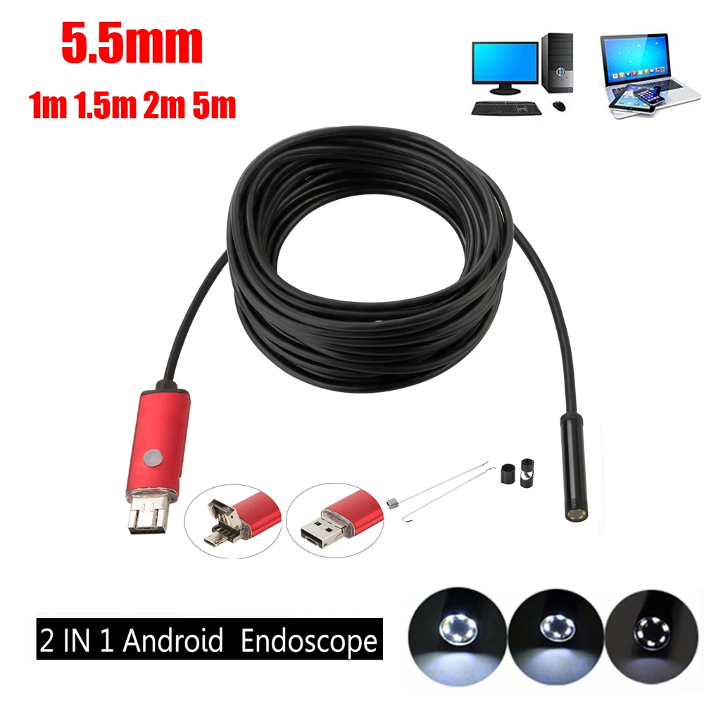 

1M Cable 5.5mm Lens Mirco USB Android OTG USB Endoscope Camera IP67 Waterproof Snake Tube Pipe Android USB Borescope 480P