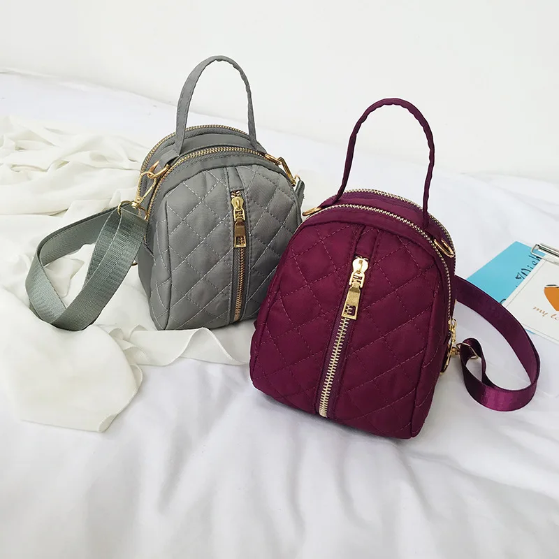 

Summer New Fashion Nylon Mini Backpacks Oxford Ling Plaid Phone Bags Casual Crossbody Shoulders Bag Zipper Female Bolsas