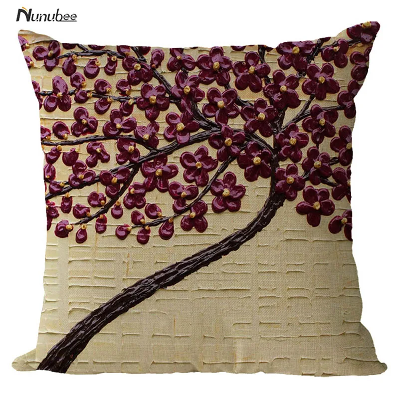 Floral PillowCase Cushion Flower Tree Design Cushion Cover Cotton Linen