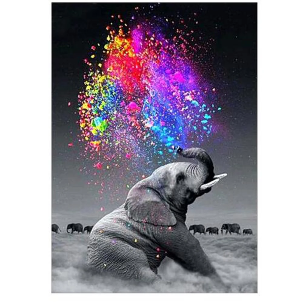 

Animal Colourful elephant 5D DIY Diamond Painting Embroidery Patterns Cross Stitch Mosaic Needlework diamond Rhinestone
