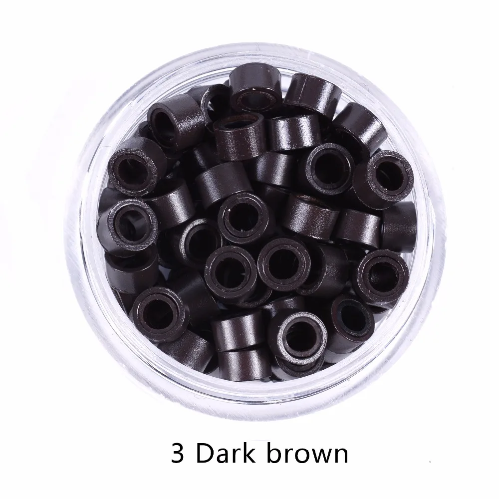 Color : Dark brown 1000PCS//Bottle Silicone Lined Micro Hair Feather Extension Link Rings Loops Beads Tools