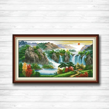

High mountains river sun mascot 14CT 11CT counted cross stitch Needlework Set Embroidery kits chinese cross stitch Home decor