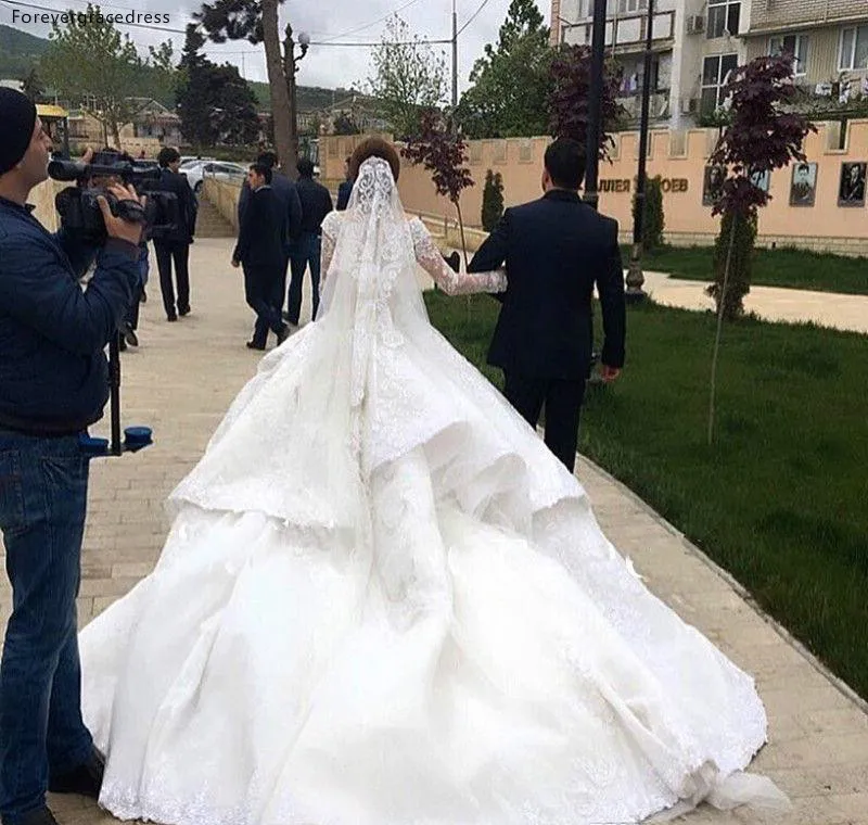 Custom Made Luxury Lace Ball Gown Wedding Dresses Saudi Arabia Off The Shoulder Long Sleeve Full Lace Appliqued Sequins Bridal Gowns  418 (5)