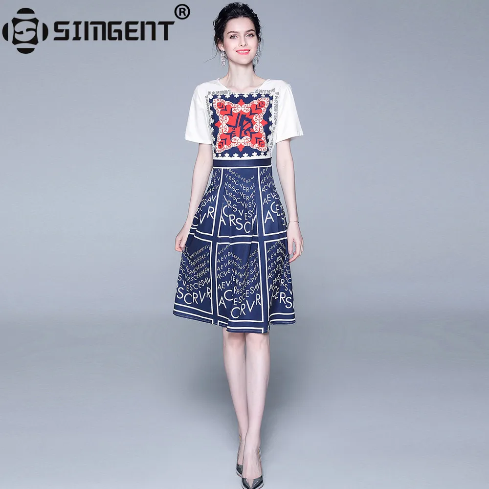

Simgent Letter Print Dress Womens Short Sleeve One Neck Empire A Line Fashion Summer Dress Casual Woman Clothing Vestidos SG9733