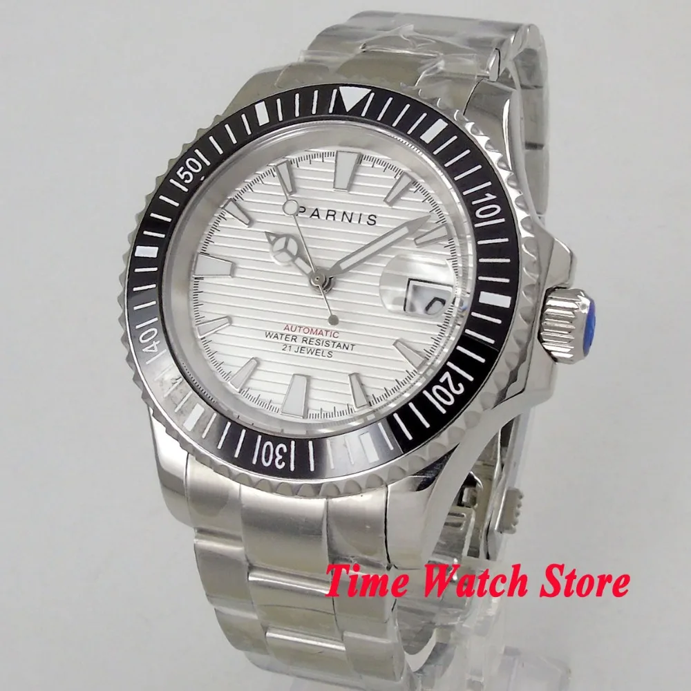 Luxury 41mm Parnis watch white dial sapphire glass luminous date