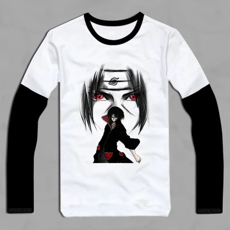 Anime Naruto O Neck Collar Printing T Shirt Slim Gray Long Sleeve 