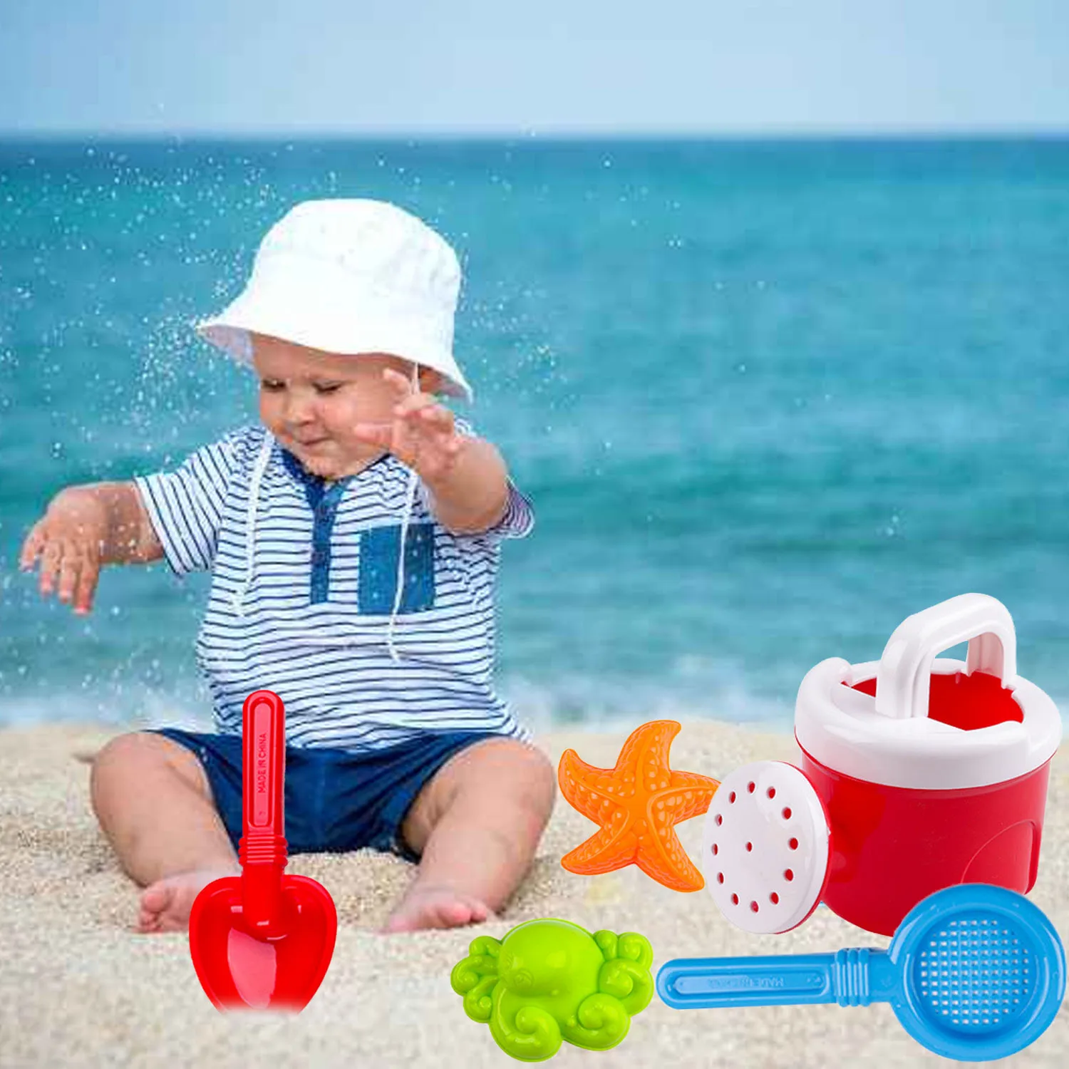 Finest  6PCS Funny Summer Beach Sand Game Toys Set with Car Watering Can Shovel Starfish Octopus Filter for