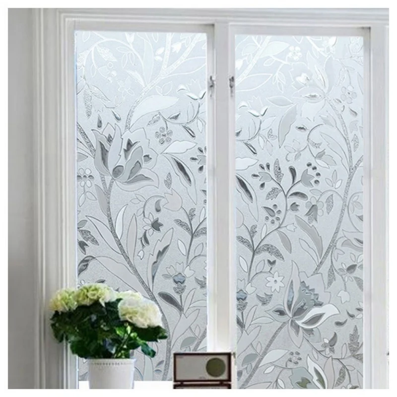 

3D Static Cling Stone Window Glass Films Sticker Waterproof Frosted Privacy Flowers Decorative Film No Glue Film Self Adhesive