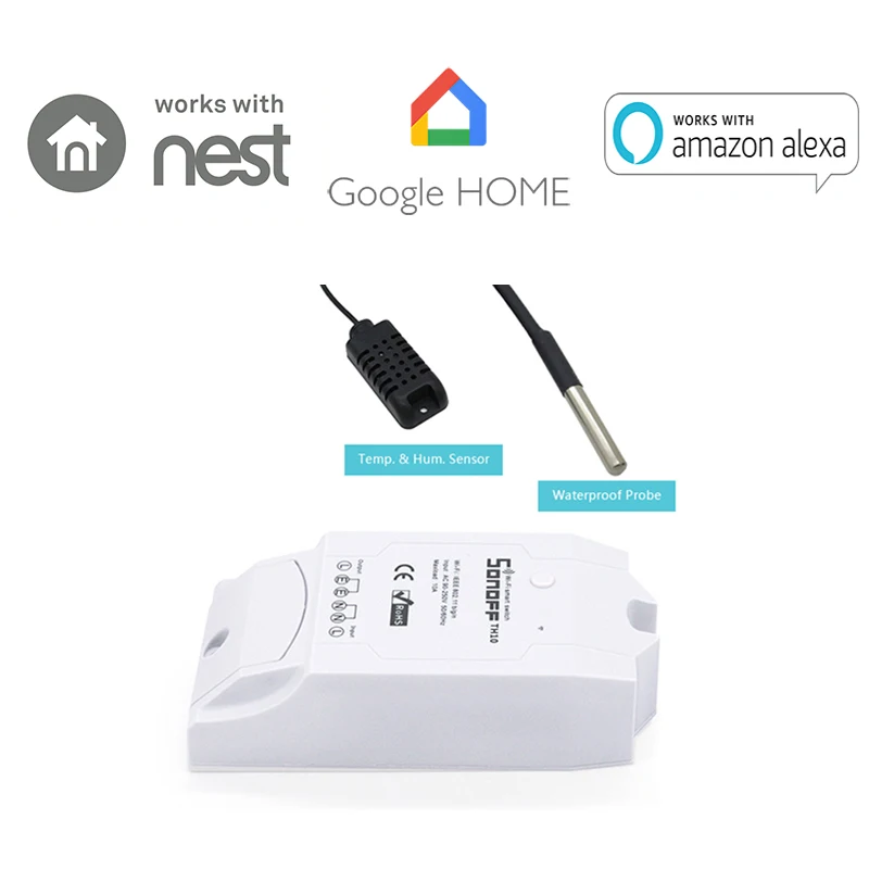 Sonoff TH 16A/10A Температура влажность мониторинга Wi-Fi Smart Switch Функция времени с AM2301 DS18B20 Сенсор высокая точность - изображение