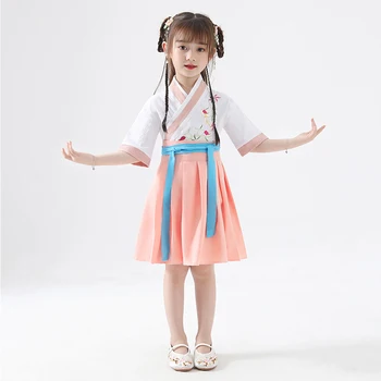 

New Kids Hanfu Costume Chinese Style Tang Suit Chinese Ancient And Traditional Children Clothes Folk Performance Dress DQL781