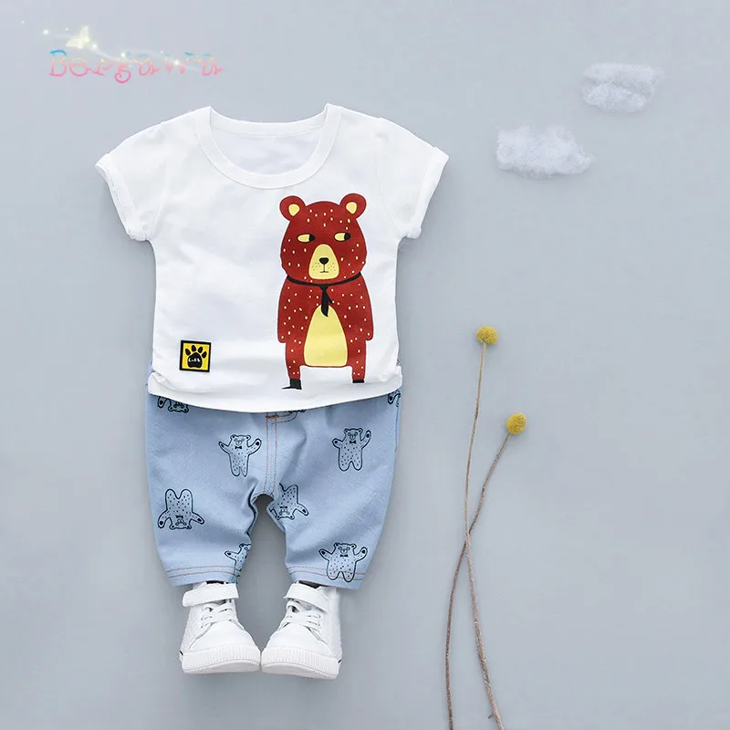 

2018 Casual Summer Baby Kids Boys Short Sleeve Cartoon Bear T-shirt Tops+Shorts Pants 2pcs Infants Roupas Clothes Set Suit S6523