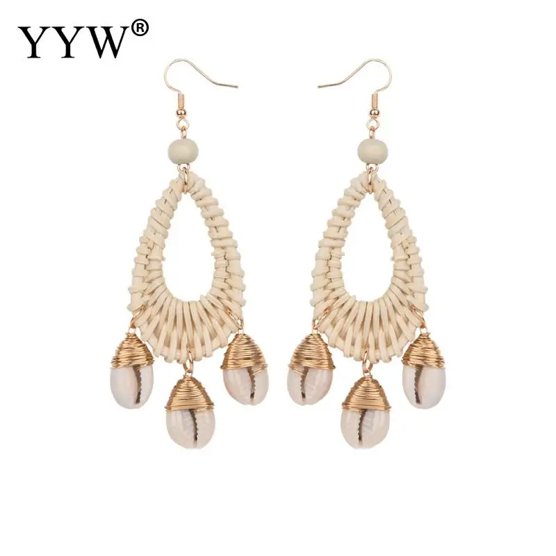 

Unique Handmade Shell Rattan Drop Earrings For Women Bohemia Wind Jewelry Pendientes Mujer Oval Statement Earrings Fashion Ocean