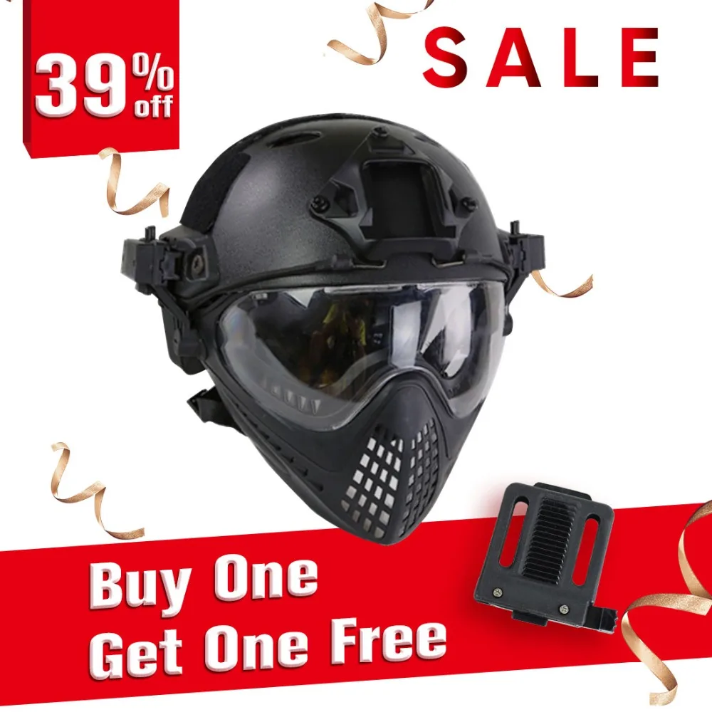 

Surwish Navigator Tactics Camouflage Protecting Helmet for Outdoors Activities + Helmet Mount Adapter Device Converter - Black