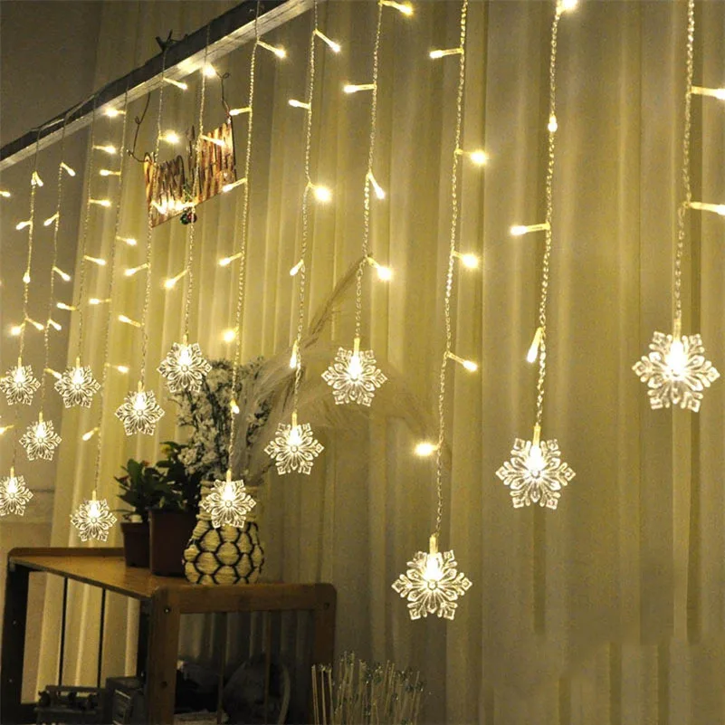 

Snow Shape LED Curtain String 3M 96Leds 16 Drop Lines Fairy light curtain For Wedding Christmas Xmas Window Decoration