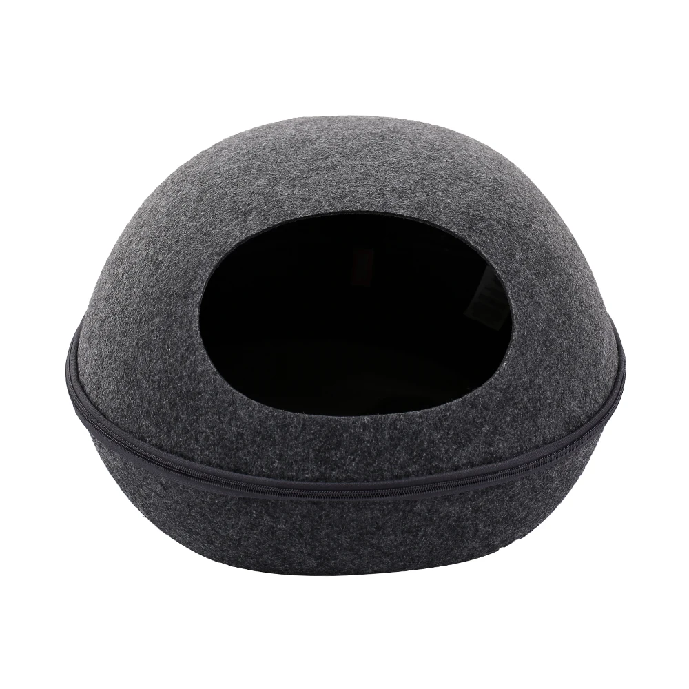 Detachable Cat Bed With Cushion Natural Felt Pet Cave Zipper Breathable
