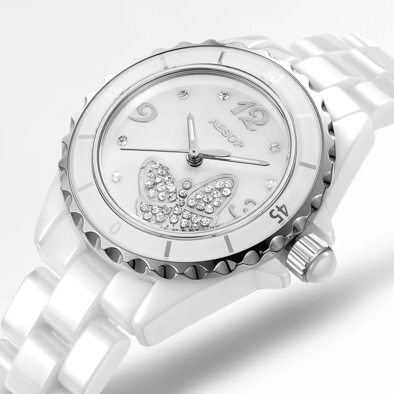 

AESOP Ceramic Ladies Women Watches Top Brand Watch Women Butterfly white Female Quartz Bracelet Ladies Clock Relogio Feminino