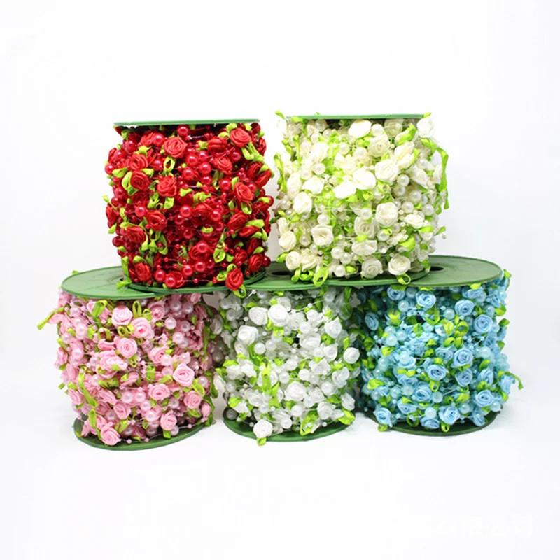

A Roll 5 Meters Fishing Line Artificial Pearls Beads Handmade Silk Rose Chain Garland Flower DIY Wedding Party House Decoration