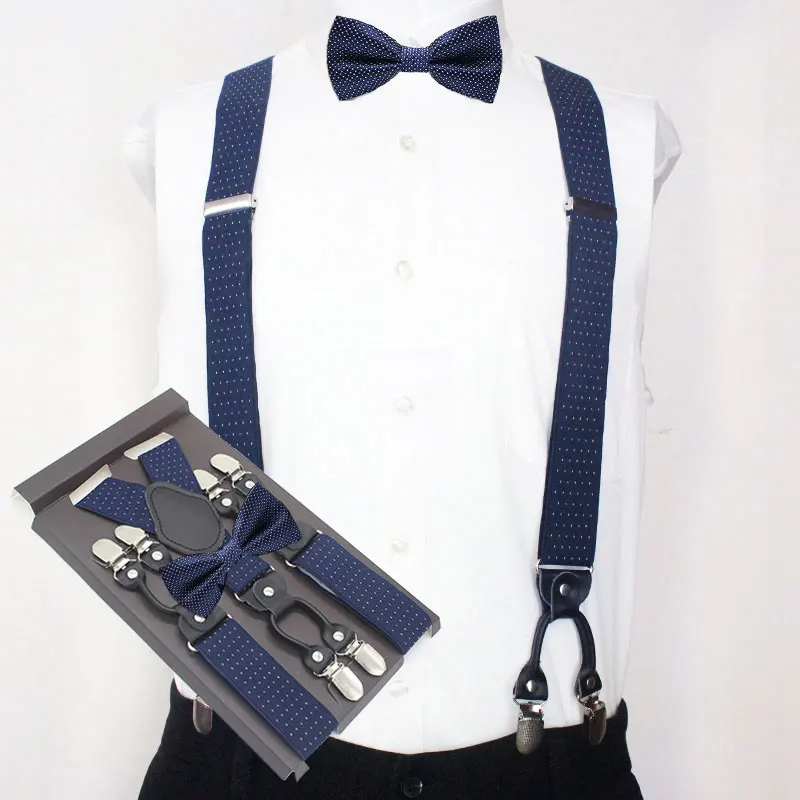 

Man's Suspenders Set New Braces with Bow Tie Vintage Casual 6 Clips Suspensorio Trousers Strap Father/Husband's Gift
