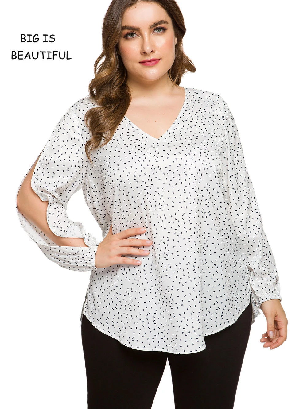 Mujeres blusas Plus Sise otoño elegante manga larga estampado cuello en V Blusa de gasa mujer ropa de trabajo blusa talla grande|Blusas y camisas| - AliExpress