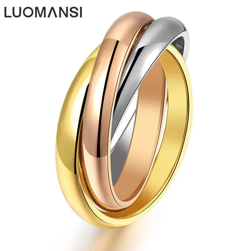

Luomansi New Fashion Tricolor Ring 2018 Triple Circle Titanium Steel Premium Ring Rings For Women Jewelry
