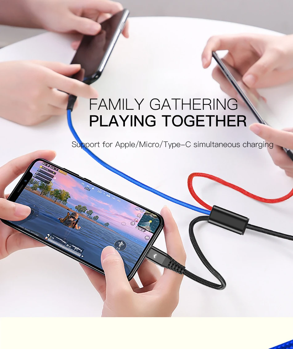 !ACCEZZ 2.4A 3 in 1 USB Cable Micro USB Type-C Charging Cable For iPhone 7 8 Plus X XS XR Android Phone For Samsung S8 Data Cord (3)
