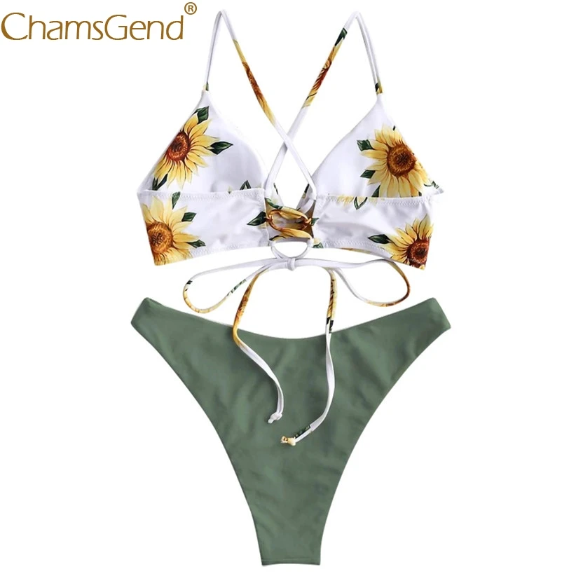 Conjunto de Bikini Sexy con estampado de girasol para mujer, traje de baño de dos piezas, traje de baño 9060