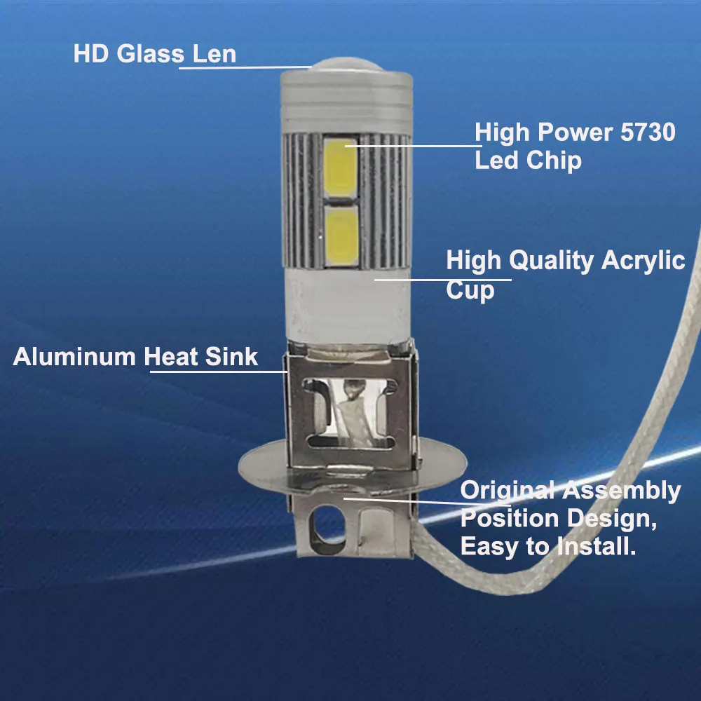 Супер светодиодный H1 H3 Автомобильная лампочка противотуманная фара 12 V 6000 K белый 10SMD 5730 Сменные лампы для Авто дневного вождения дневные ходовые огни