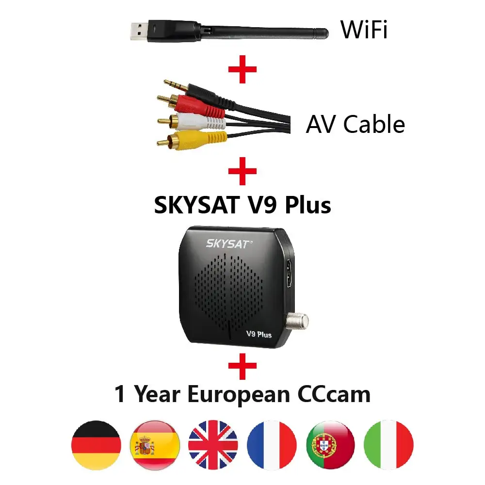 SKYSAT V9 Plus с 1 год CCCams Cline для Германии Испании Великобритании Португалия, Италия 7 линий CS Мини спутниковый ТВ приемник - Цвет: V9 Plus AV WiFi