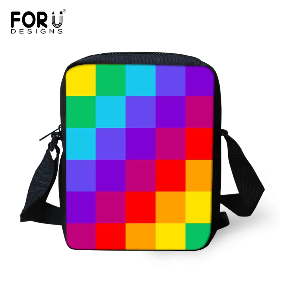 FORUDESIGNS/мини-сумка-мессенджер для девочек с разноцветным радужным узором женская