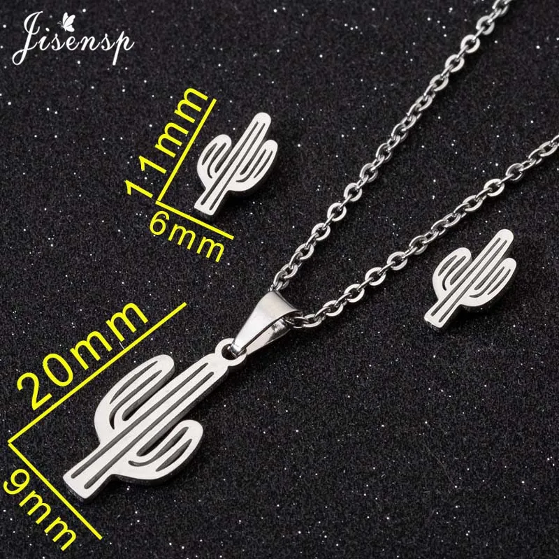 Jisensp Stainless Steel Butterfly Wedding Bridal Jewelry Sets for Women Cactus Pendant Necklace Heart Earring Set joias feminina
