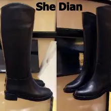 Высокое качество; коллекция года; сезон осень-зима; женские ботинки с круглым носком из натуральной кожи; ботинки с высоким голенищем на квадратном каблуке