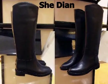 

High quality 2018 autumn and winter women boots round toe genuine leather square heel long boots