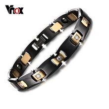 Vnox Negro y Chapado En Oro CZ Encantos Cadena de La Salud Bio Energía Pulsera Brazalete De Cerámica Mujeres Y Hombres Joyería