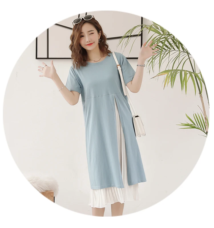 Летние новые беременные женщины хлопок шифоновое плиссированное платье в Корейском стиле свободные Модные юбка для беременных