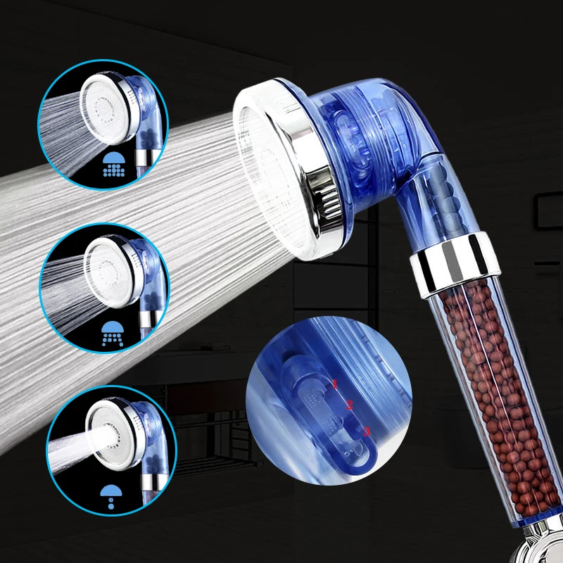 

Anion Filter Shower Bath Head Adjustable 3 Mode High Pressure Stone Stream Handheld Shower Head Negative Ion Activated Ceramic