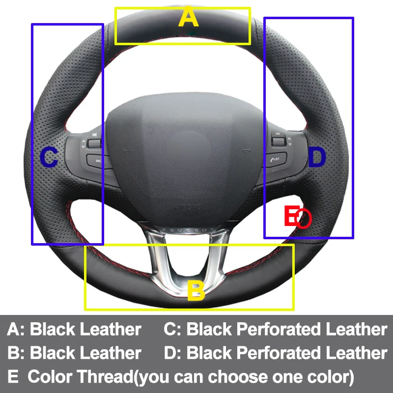 HuiER ручной сшитый чехол рулевого колеса автомобиля черная кожа для peugeot 208 peugeot 2008 дышащий руль авто аксессуары