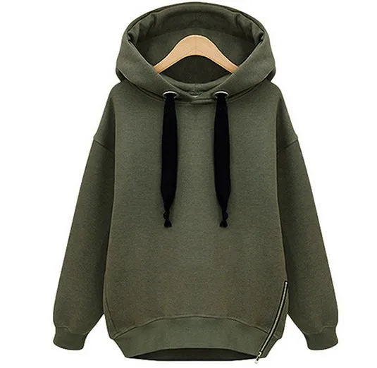 Новые модные женские негабаритных толстовки Длинный свитшот Side Zip Jacket пальто