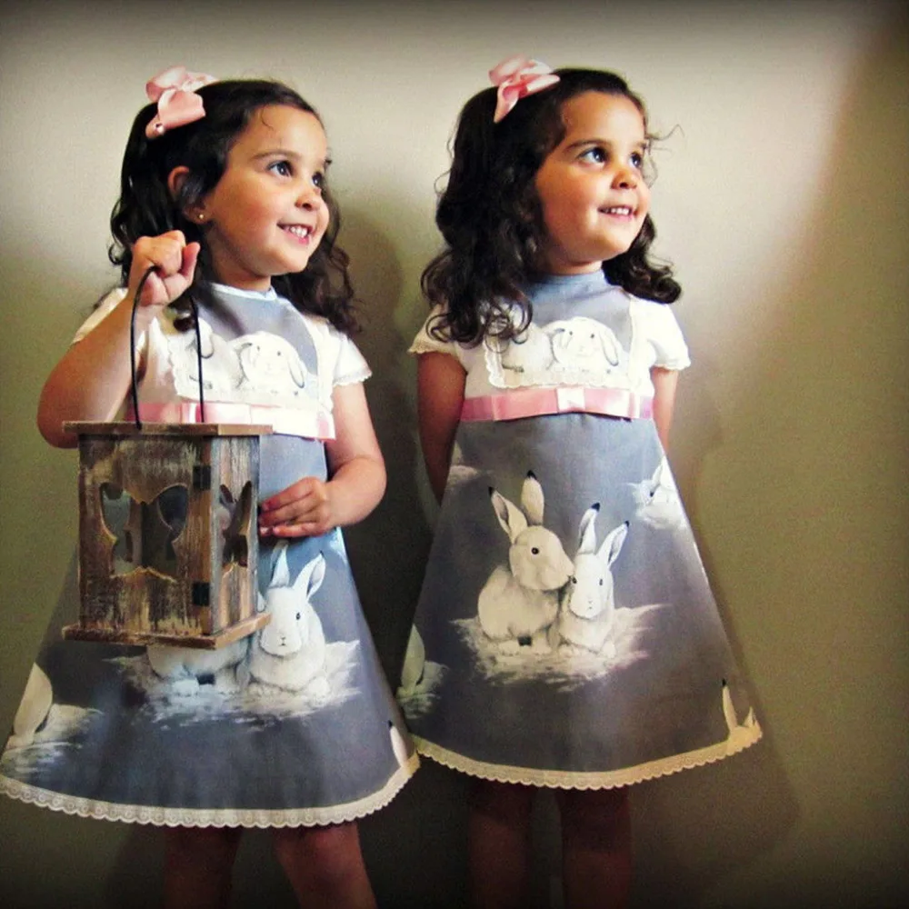 

MUQGEW 2019 Hotselling Easter Gifts Toddler Baby Girls Dress Cotton Fluffy Sleeves Dresses Easter Day Rabbit Print Clothing