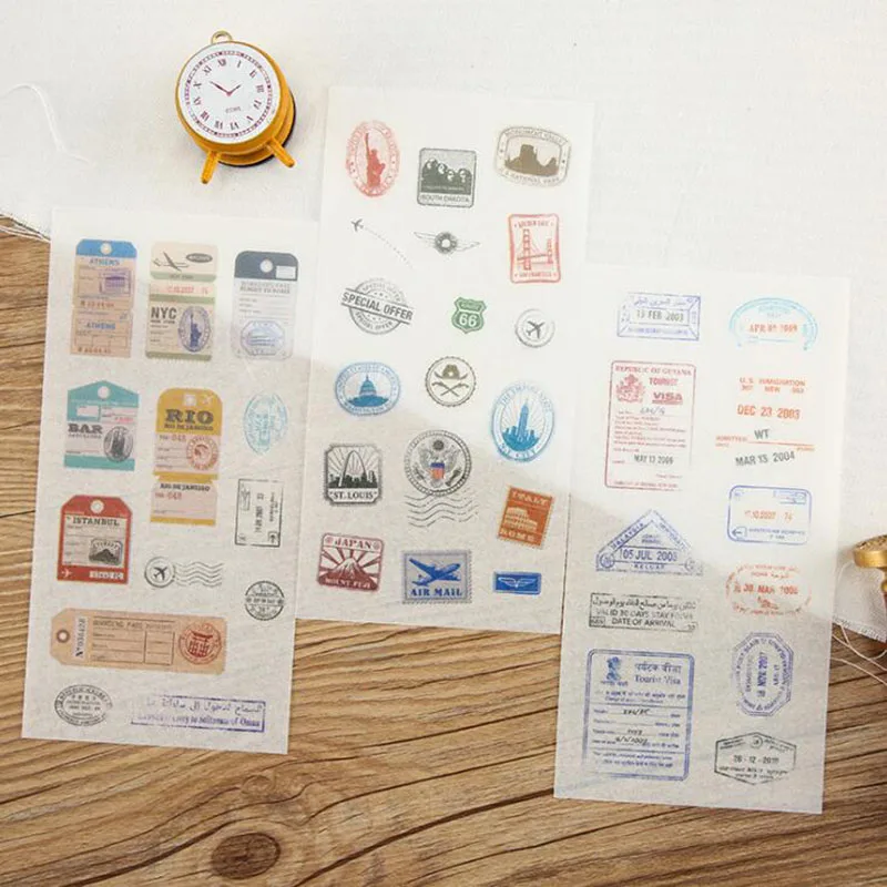 

6 Pieces/set, Vintage Stamp Paper Pvc Transparent Sticker Student Stationery Decoration Diy Diary Scrapbook Decoration Gift