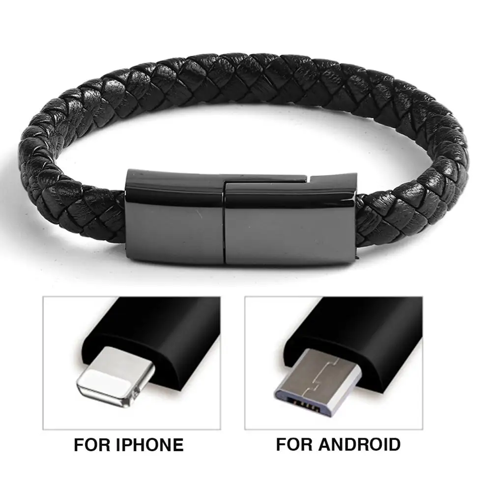 

Chic Faux Leather Braided Data Transmission Cable Bracelet for iPhone for Android Cable Length 20cm