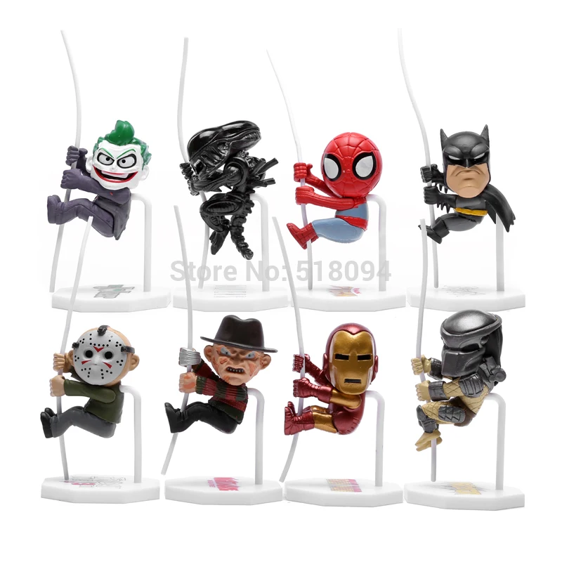 

Super heroes Q Version Spiderman Batman Alien Joker Predators Freddy Jason PVC Action Figure Toys Dolls 8pcs/set