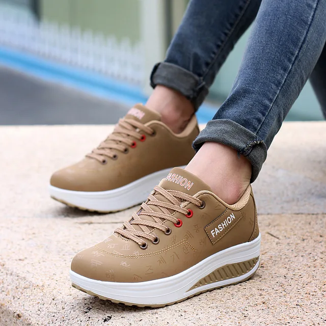 US $9.51 Women sneakers 2020 new arrival fashion pu leather waterproof wedges platform women shoes tenis fem