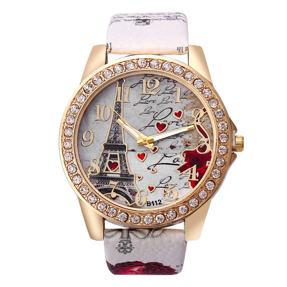 Best Deal Quartz Watch Women Fashion Eiffel Tower Pattern Diamond