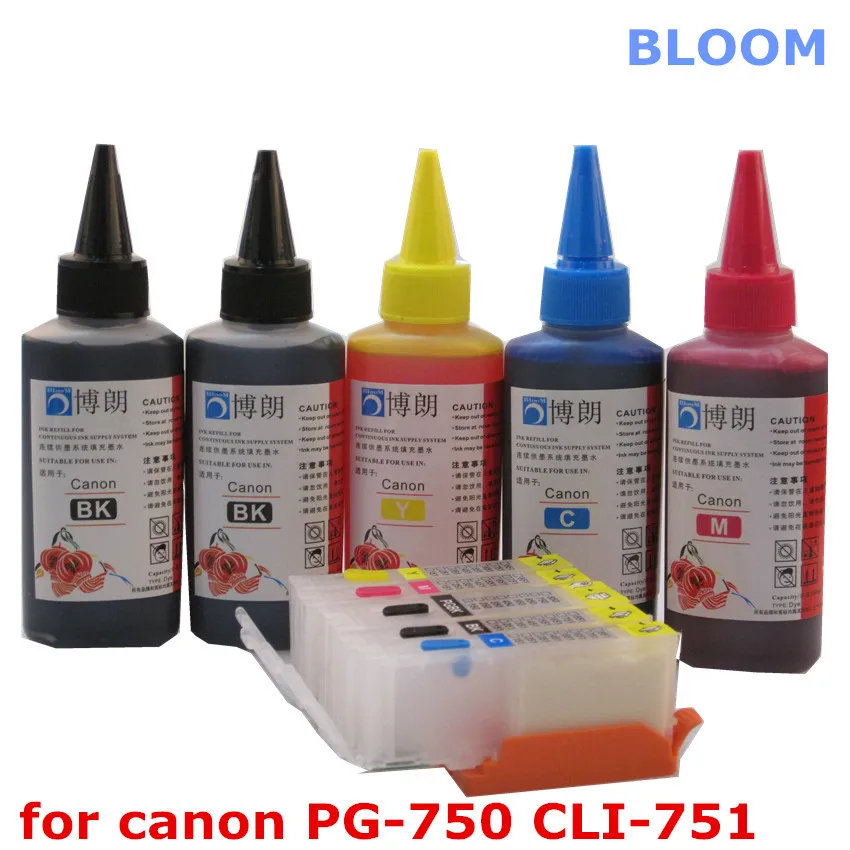 

For CANON MG5470 MG6470 MX727 MX927 Ip7270 IX6770 MG5570 IX6870 printer PGI-750 refillable ink cartridges+ 5 Color Dye Ink 100ml
