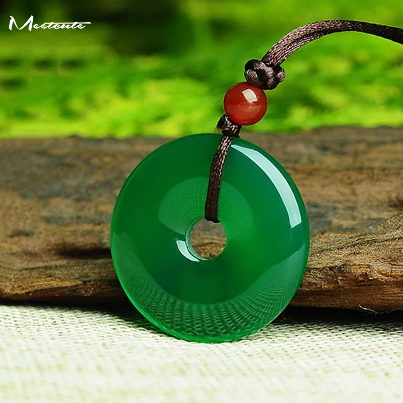 Meetcute красный желтый и зеленый цвета халцедон кулон ожерелья для Для женщин Для мужчин круг Натуральный камень ожерелья Этнические украшения подарок - Окраска металла: Green
