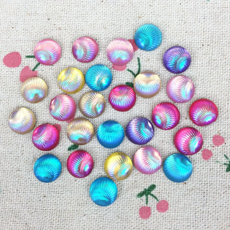 

100Pieces Mixed Color Flatback Flat Back Resin Cabochon Kawaii Resin Craft Decoration Shell Line AB Color DIY Embellishment:10mm